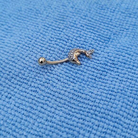 Dolphin Navel Belly Ring 14 kt Gold CEI Body Jewelry New - Picture 4 of 9